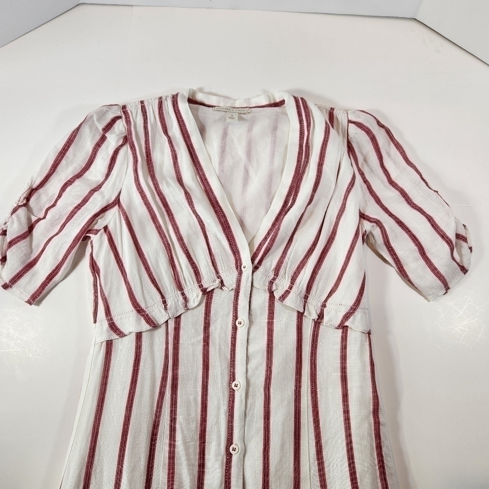 Chelsea & Violet Womens S Boho Maxi Summer Chic Dress Button Up White Red Stripe - Picture 5 of 12